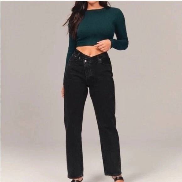 Abercrombie & Fitch Denim - Abercrombie & Fitch The Dad High Rise Black Wash Denim Jeans Size‎ 32 14L